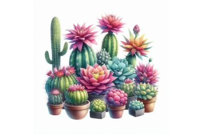 8 Watercolor succulents cactus on bundle