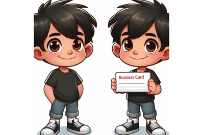 8 Cartoon kid holding a blank bus bundle