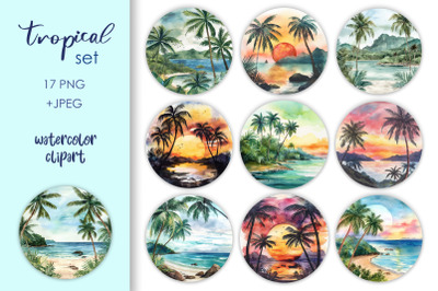 Watercolor tropical set - PNG Clipart