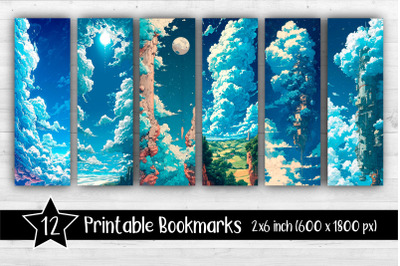 Anime style sky Bookmarks Printable 2x6 inch