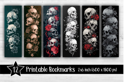 Skulls Bookmarks Printable 2x6 inch