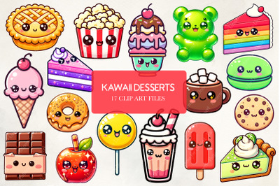 Bright &amp; Bold Kawaii Desserts Clip Art