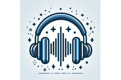 8 Headphones icon with sound wave bundle