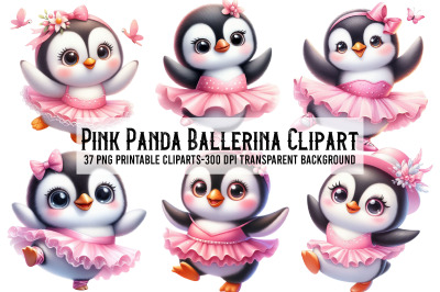 Cute Pink Panda Ballerina Clipart Png