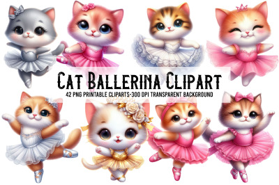 Watercolor Cat Ballerina Clipart PNG