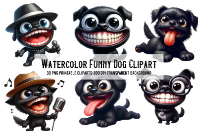 Watercolor Funny Dog Clipart - Cute Dog