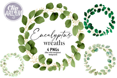 Eucalyptus Wreaths Clip Art, 4 PNG Greenery Wedding Images File