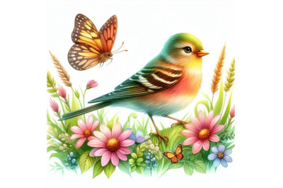 8 Watercolor colorful Bird and bu bundle