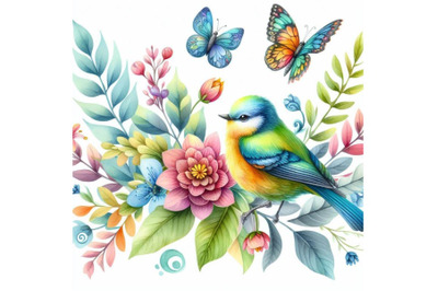 8 Watercolor colorful Birds and b bundle