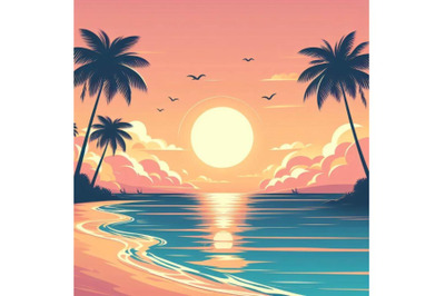 8 Sunset on the beach with palm s bundle