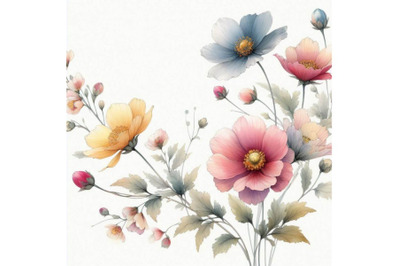 8 Watercolor illustration flowers bundle