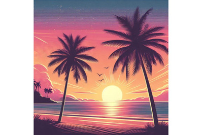 8 Sunset on the beach. silhouette bundle