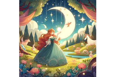 beautiful creating a serene and joyful scene in farm magical fairytale