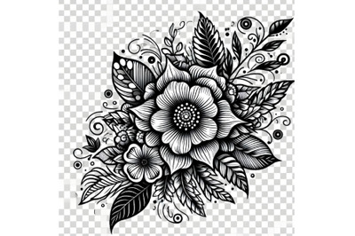 black and white floral coloring tattoo o