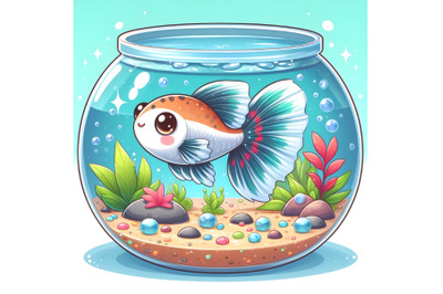 cute guppy fish in small aquarium