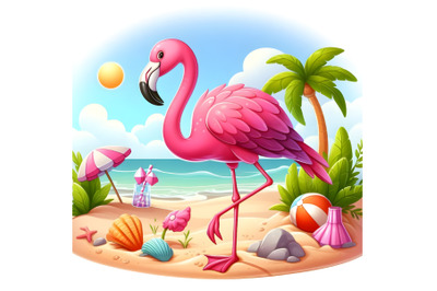 pink flamingo on sand beach