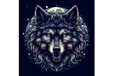 wild wolf head in the dark night