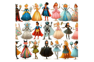 8 princess in different costumes