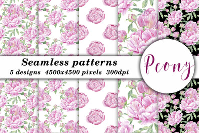 Peony Rose Flower Watercolor Seamless Pattern JPG