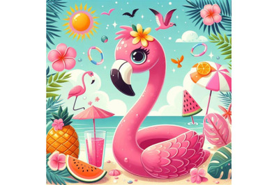 8 Cute flamingo with tropical summer