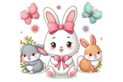 8 Cute bunny on white background