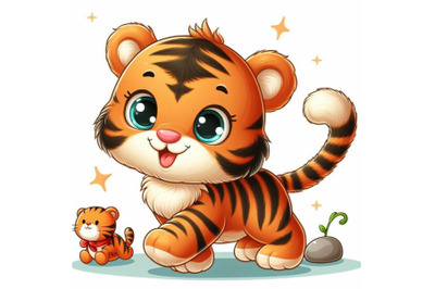 8 Cute tiger on white background