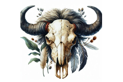 8 watercolor buffalo skull isolat bundle