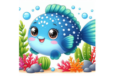 8 Cute fish on white background