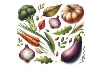 8 Watercolor seasonal vegetables bundle