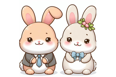 8 Cute couple bunny on white background