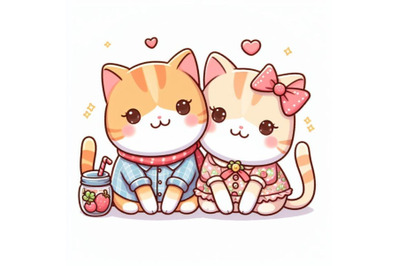 8 Cute couple cat on white background