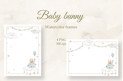 Cute bunny. Frame for baby. PNG.