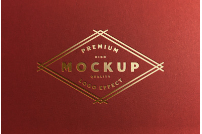 Debossed Gold Foil Logo Mockup Textured Red Cover Paper