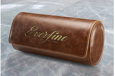 Embossed Gold Foil Logo Mockup Brown Leather Jewelry Roll