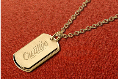 Embossed Gold Logo Mockup ID Tag Pendant Necklace