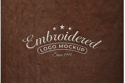 Embroidered Leather Logo Mockup Stitched Effect