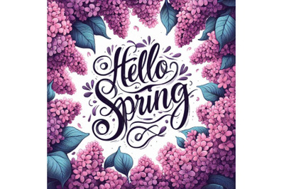 4 Vector illustration of hand lettering - hello spring on a background