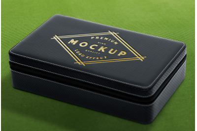 Gold Foil Logo Mockup - Black Leather Jewelry Box