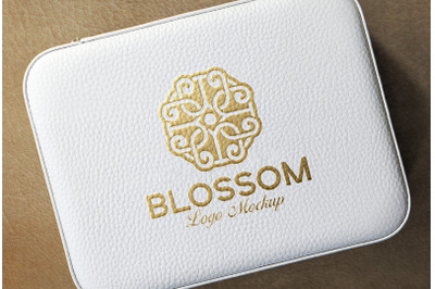 Gold Foil Logo Mockup - White Leather Jewelry Box