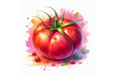 4 watercolor  tomato, pink background 3D  Colorful background