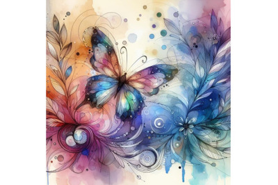 4 watercolor A Butterfly Line Art and Pastel Abstract Background Color