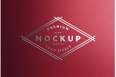 Luxe Embossed Silver Foil Stamping Logo Mockup Red Paper