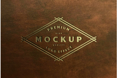 Luxury Gold Logo Mockup Brown Leather