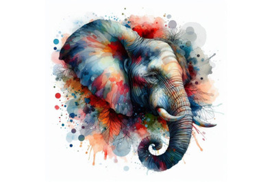 4 watercolor Abstract splash art poster of elephant head.  Colorful ba