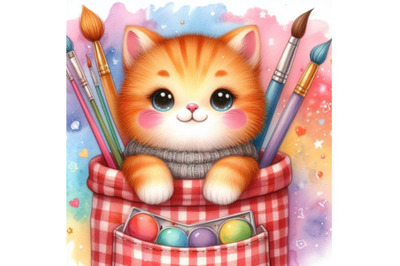 4 a cute orange cat in a pocket Colorful background