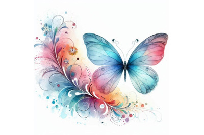 4 watercolor butterfly design over white background,  Colorful backgro