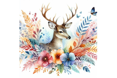 4 Beautiful image with nice watercolor hand drawn deer Colorful