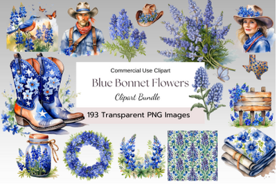 Blue Bonnet FlowerWatercolor Clipart Bundle