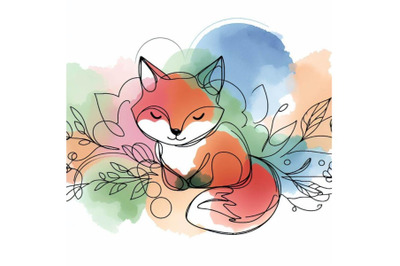 4 Cute little fox continuous line drawing. Abstract minimalColorful ba