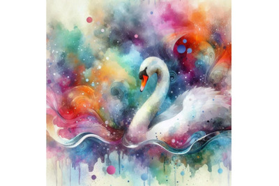 4 Digital art Abstract colorful swan Colorful background